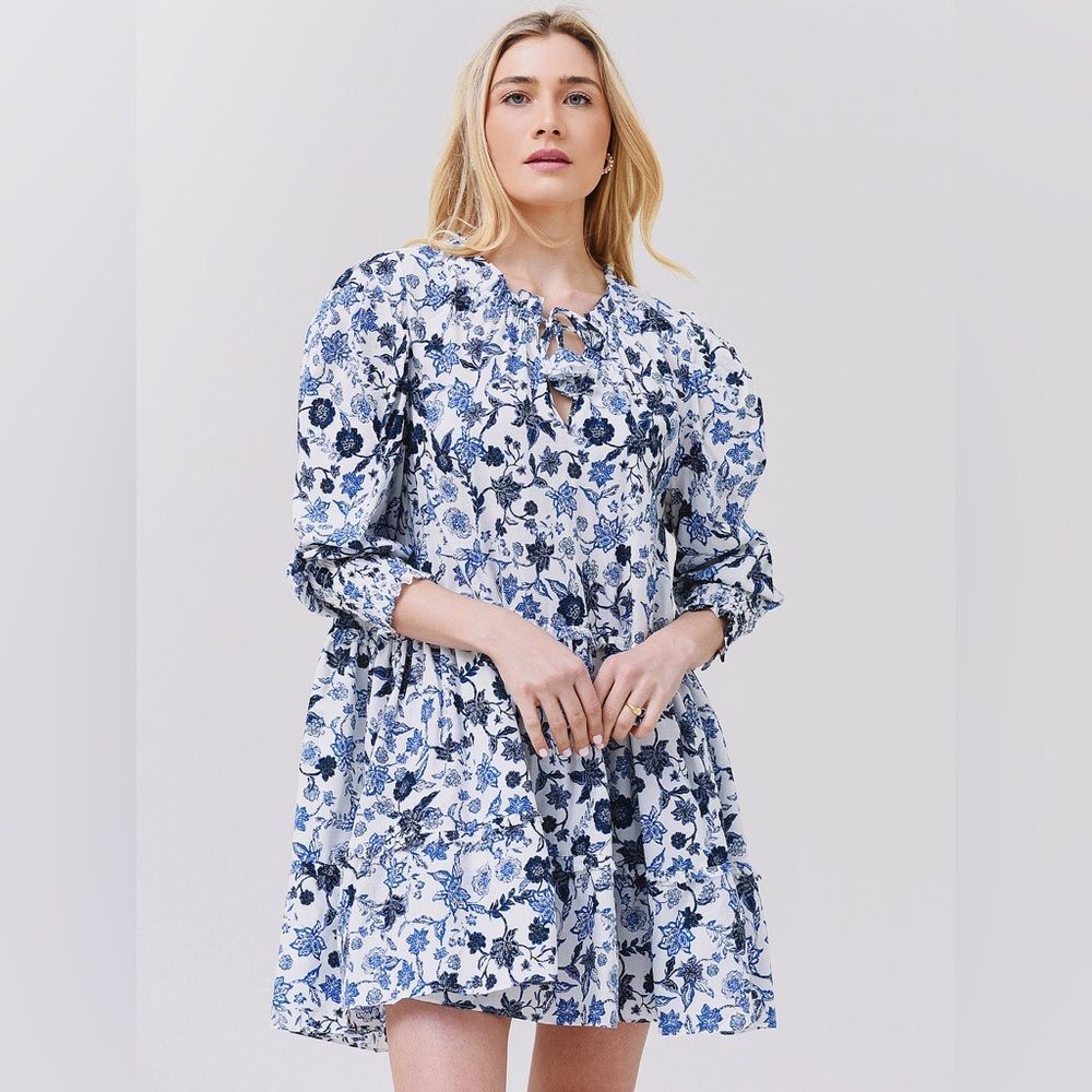 Misa Los Angeles Maya Tiered Floral Cotton Blend Swing Dress Large